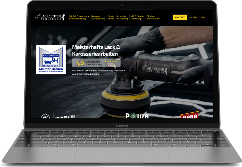 Website des Lackcenter Karlsruhe auf einem Notebook dargestellt