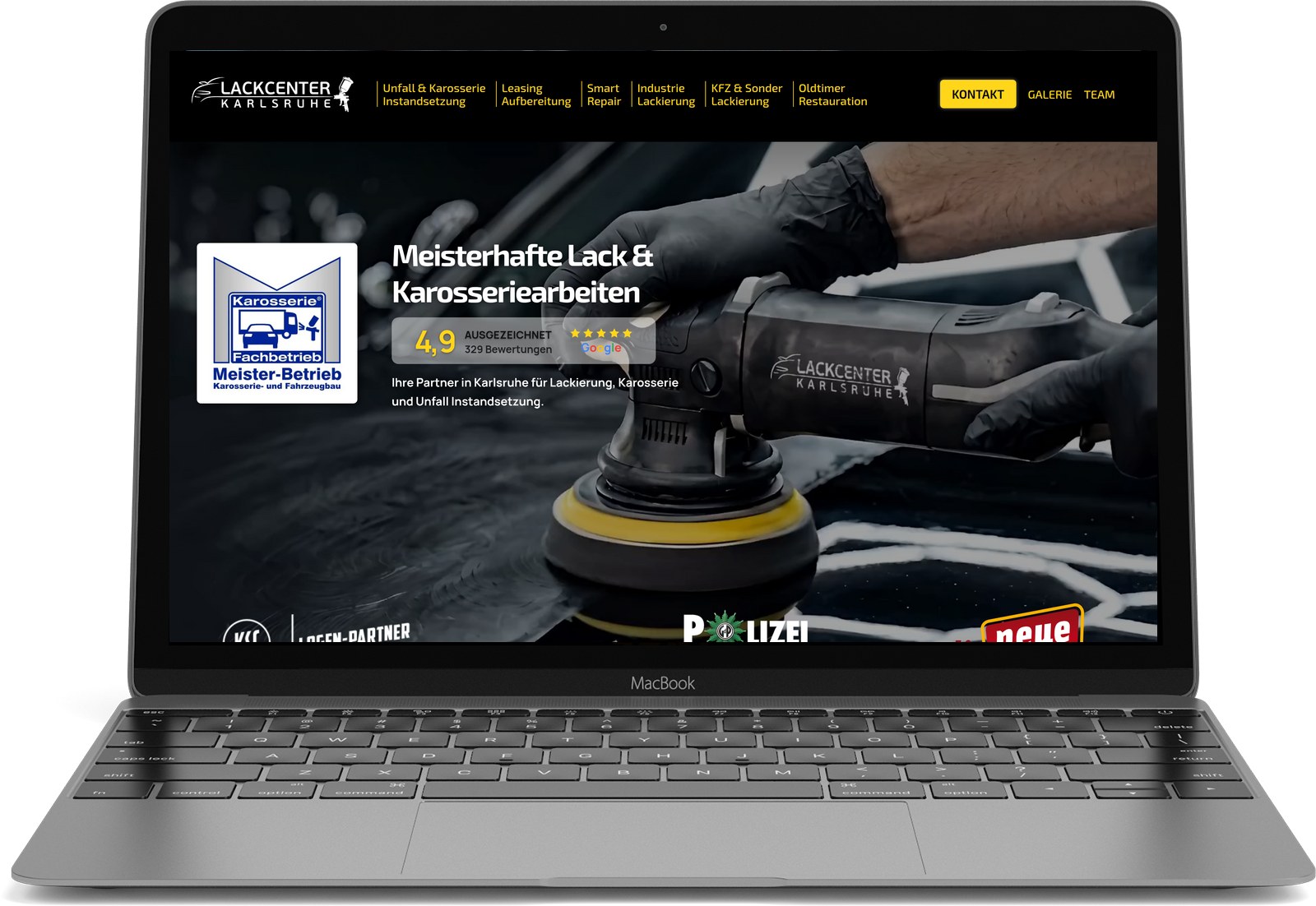 Website des Lackcenter Karlsruhe auf einem Notebook dargestellt